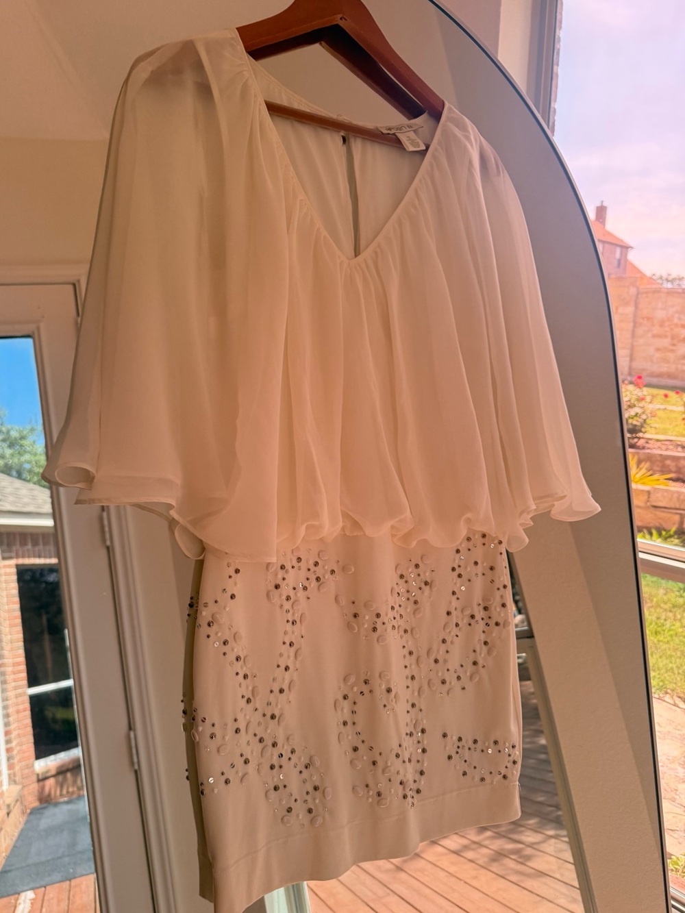 Arden B Cream Embellished Chiffon Overlay Dress